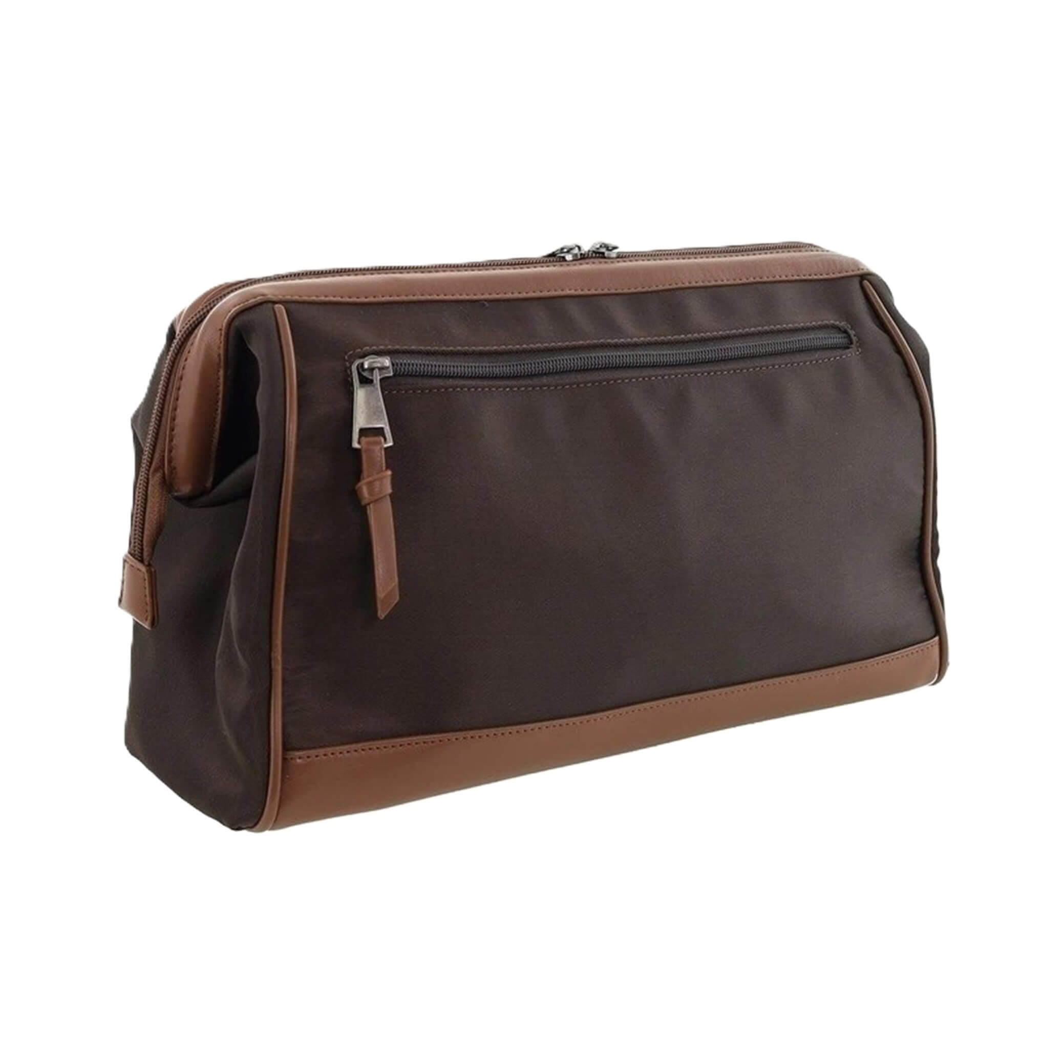 Pierre Cardin PC4128 nylon toiletry bag with brown vegan leather trim.