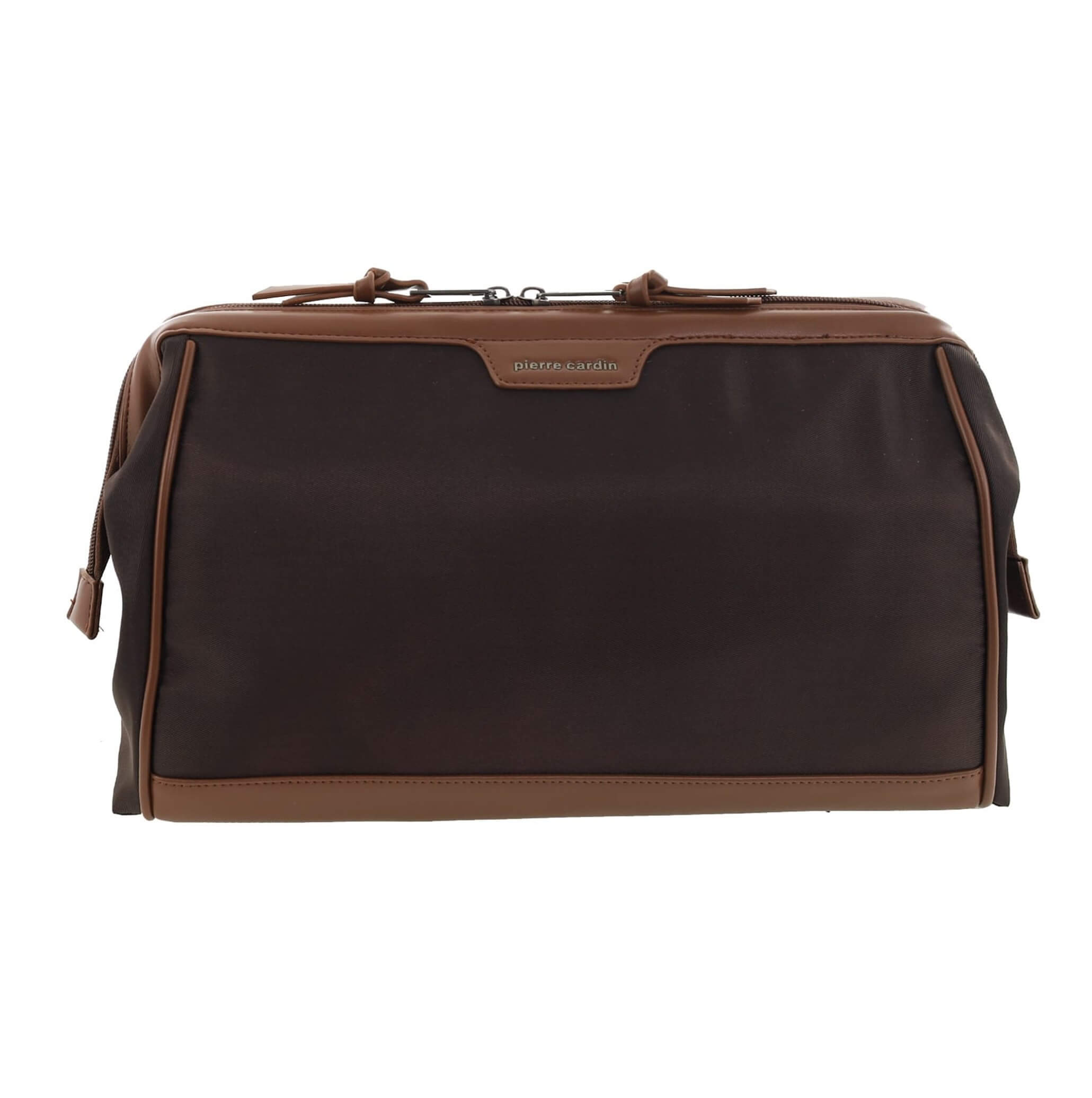 Pierre Cardin PC4128 nylon toiletry bag with brown vegan leather trim.