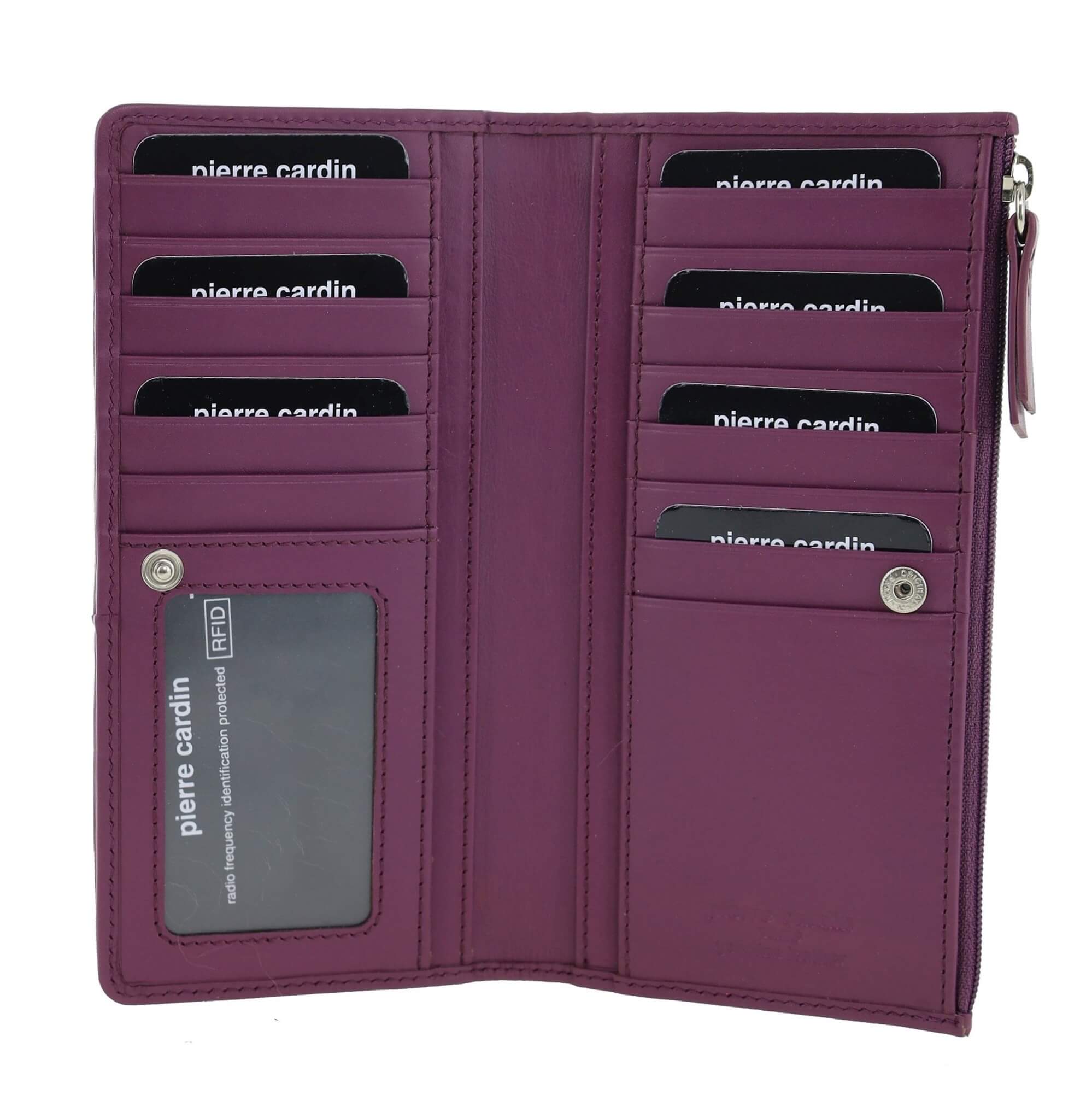 Pierre Cardin Italian Leather Ladies Bi-Fold Wallet in Berry