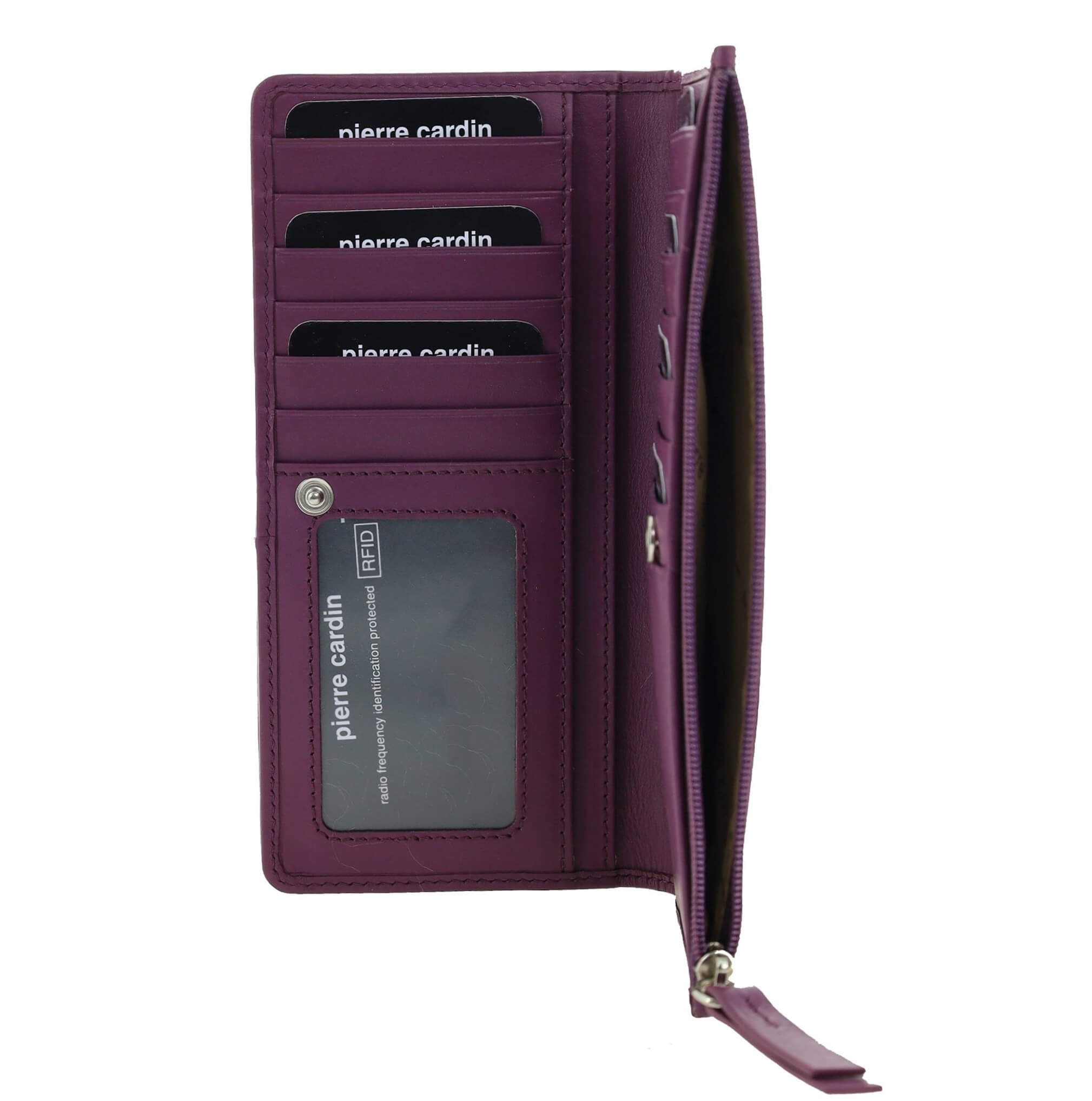 Pierre Cardin Italian Leather Ladies Bi-Fold Wallet in Berry