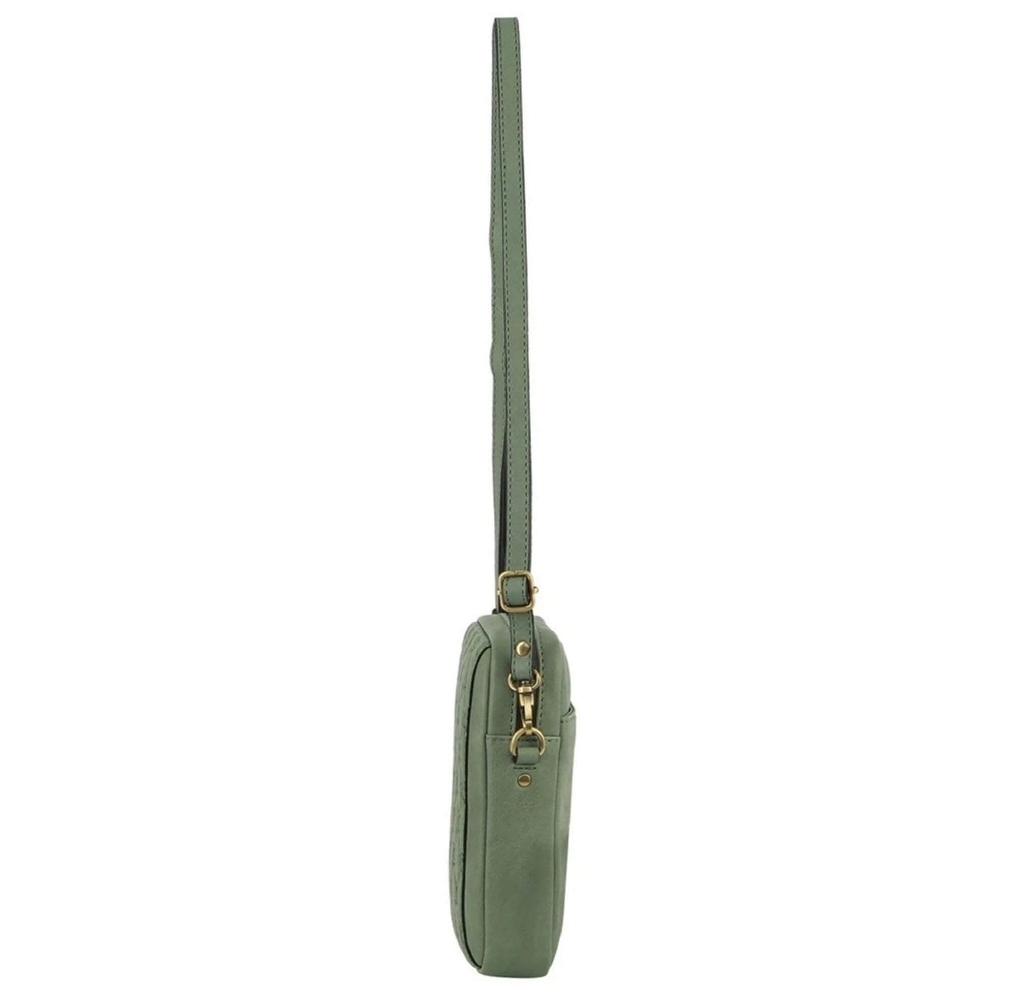 Pierre Cardin RFID Ladies Textured Leather Phone Bag in Sage