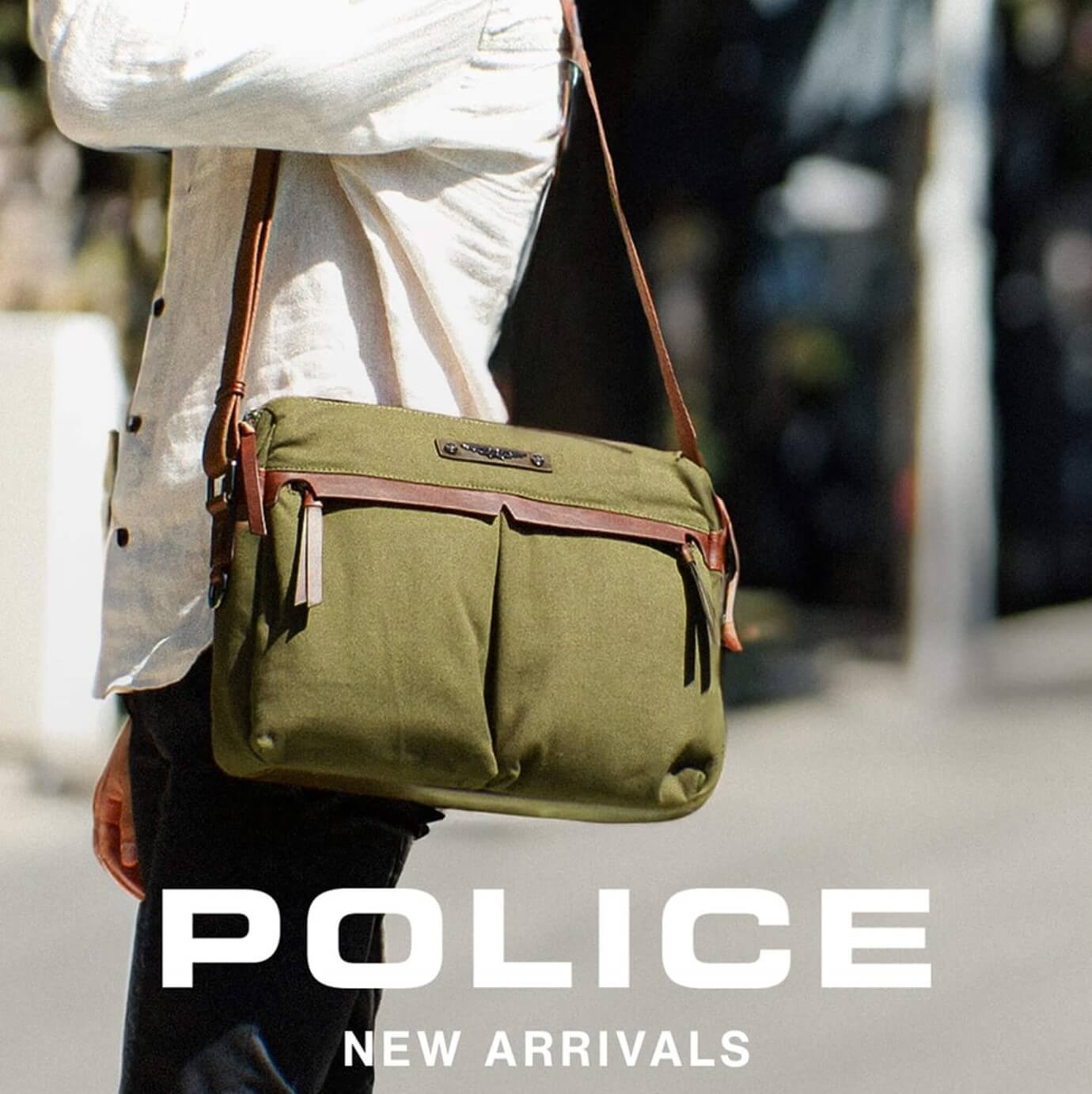Police Rustic Canvas Men's Messenger Business Bag in Dark Olive
